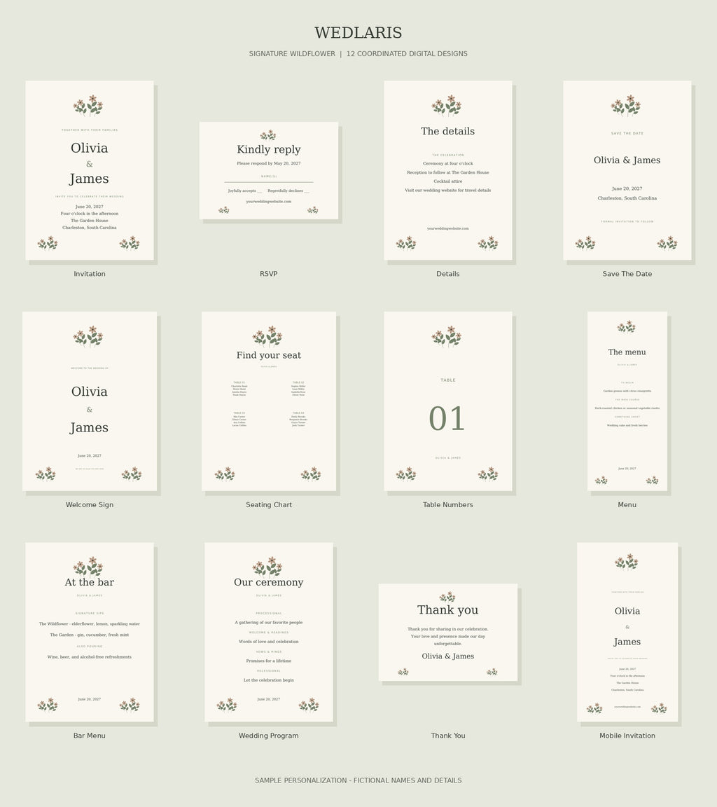 Wedlaris Signature Wildflower — Editable Canva Wedding Suite