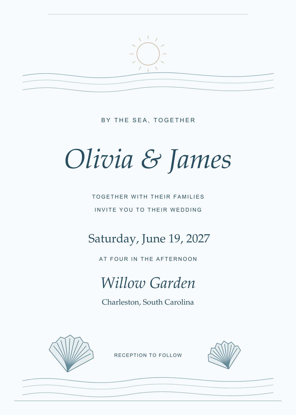 Coastal Blue Wedding Invitation + RSVP | Editable Canva Templates