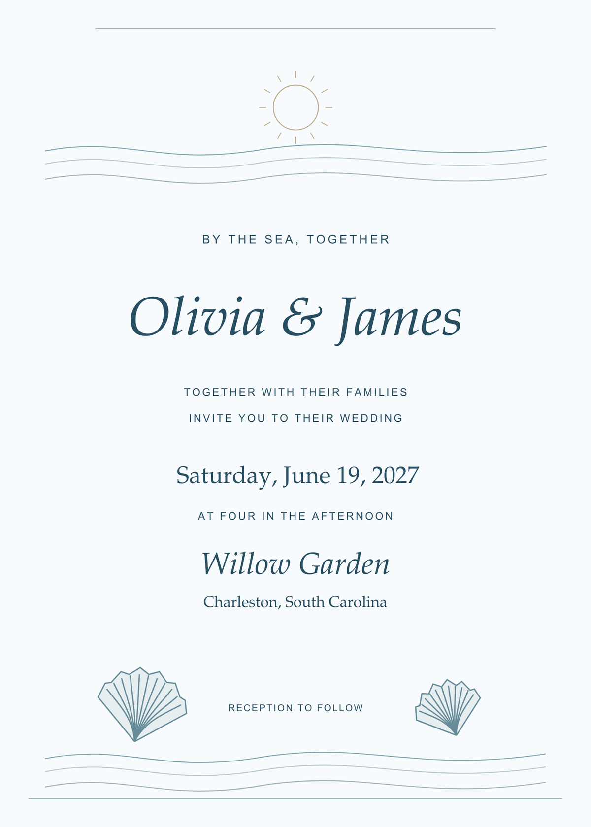 Coastal Blue Wedding Invitation + RSVP | Editable Canva Templates