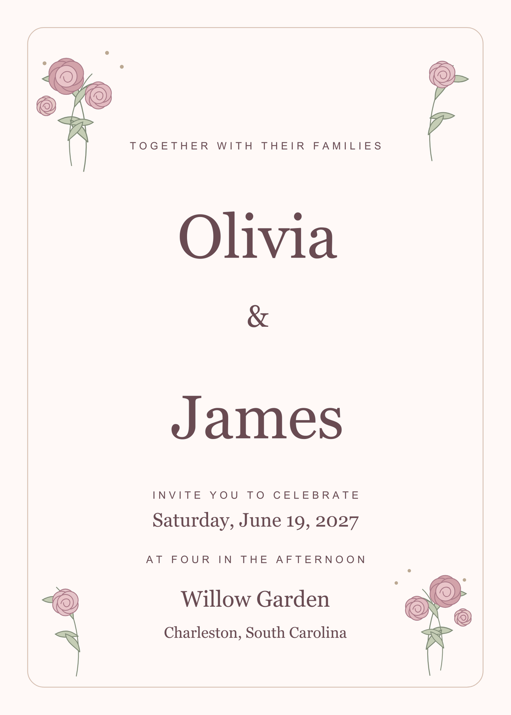 Romantic Rose Wedding Invitation + RSVP | Editable Canva Templates
